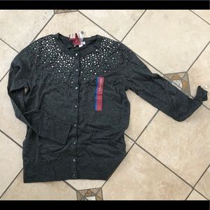 Charcoal gray cardigan with sparkle embellishment